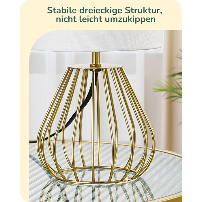 EDISHINE Настільна лампа, сучасний дизайн, індустріальний стиль, Е14 цоколь, вінтажна, для спальні/вітальні, бежево-чорна (льон + золото)