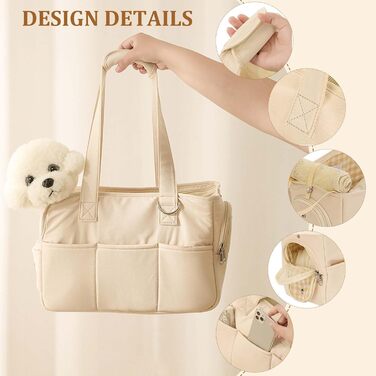 Транспортна сумка Dokeno для собак та котів до 8 кг, складана переноска для подорожей та авто, дихаюча переноска для домашніх тварин з ручками (Бежевий, 41x19x31 см)