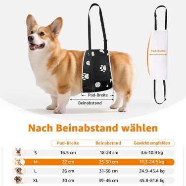 Підтримка для собак - стабілізуючий витяг для собак різних розмірів, безпечна підтримка для собак з обмеженими можливостями, травмованих або літніх (M)
