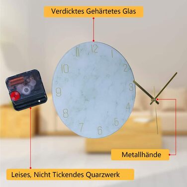 VIKMARI Glass Wall Clock Silent-Non Ticking Wall Clocks - Quality Quartz, Battery-Operated Round 12 Inch (Bracelet Style)
