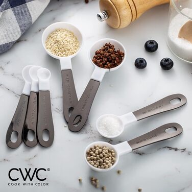 Measuring Cup Set and Measuring Spoon Set, Stainless Steel Handles, Nesting Kitchen Measuring Set, Liquid Measuring Cup Set, 12-Piece, Stainless Steel, Black/White