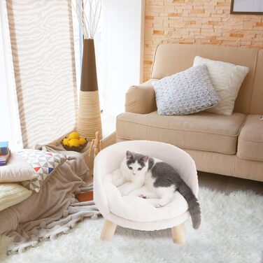 Luxury Cat Sofa, Large Cat Sofa, Cat Chair, Cat Stool, Elevated Cat Bed with Cat Cushions, Pet Sofa, Dog Sofa for Small Dogs, 40cm beige