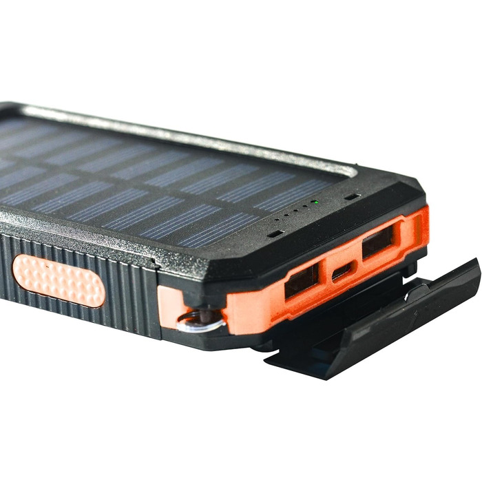 Портативний павербанк сонячний 8000 mAh з LED-ліхтариком та компасом для зарядки телефонів та гаджетів. Чорний