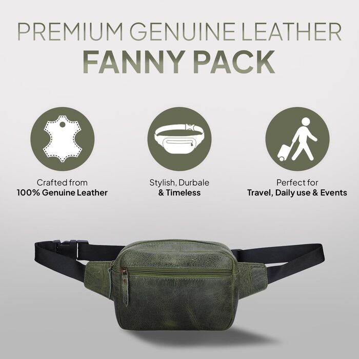 Сумка на пояс шкіряна TheAntiq, 20,3 x 12,7 x 7,6 см (8 x 5 x 3 дюйми), з багатьма кишенями, регульованим ремінцем, для подорожей та повсякденного використання, зелена