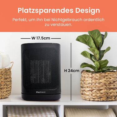 Про Breeze 1800W міні керамічний обігрівач з двома рівнями потужності, автоматичним гойданням та режимом охолодження для ванної, вітальні, офісу, тераси - чорний