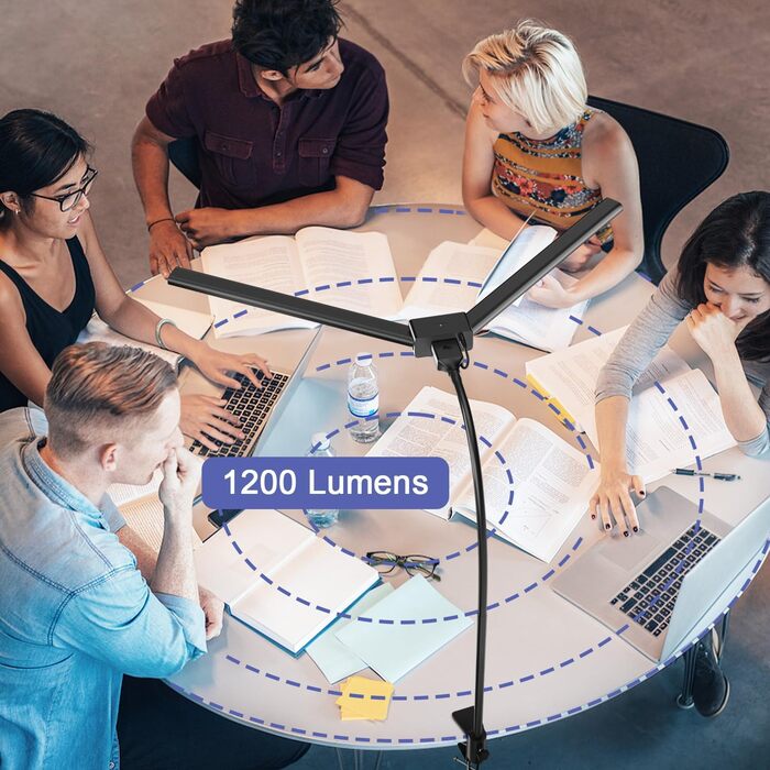 LED настільна лампа EppieBasic 24W з диммуванням, 80 см, кріпленням, захистом очей, регульованим шийним механізмом, таймером, чорного кольору