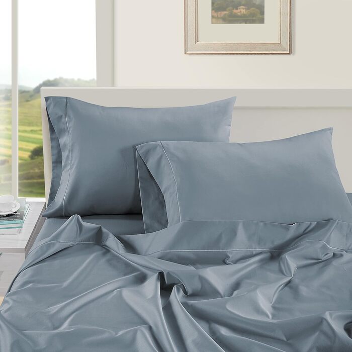LANE LINEN Pillowcases, King Set, 100% Egyptian Cotton Sateen, soft, cool, and smooth, thread count 1000, French Blue, 2 pieces