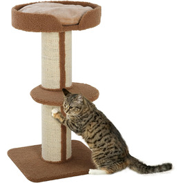 PawHut Cat Tree Small 91 cm Cat Tree with Cat Bed, Scratching Post Play Tree Scratching Post with Platform for Cats up to 5 kg Sisal Lambswool (Light Brown)