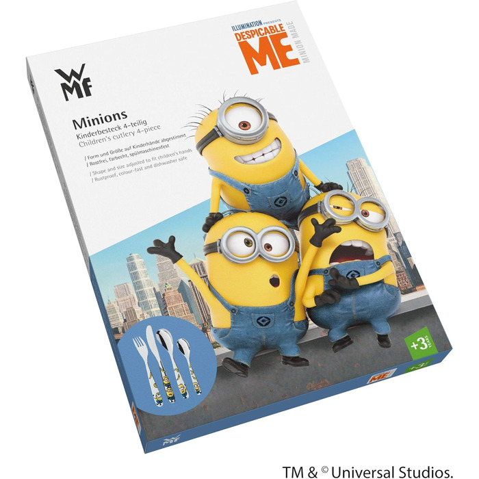 Набір дитячого посуду Minions WMF Cromargan® 4 шт. з нержавіючої сталі, від 3 років, без гравіювання, придатний для миття в посудомийній машині