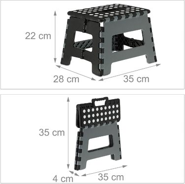 Складний табурет Relaxdays для кемпінгу, дитячий табурет для ванни, до 150 кг, пластик, розмір 22x35x28 см, білий/сірий