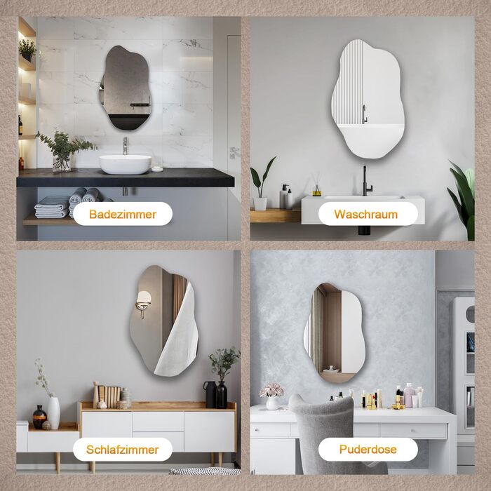 Дзеркало Boromal Spiegel чорного кольору 40x60 см з металевим обрамленням для ванної кімнати, туалетного приміщення, спальні (62 x 90 см, асиметричний стиль B)