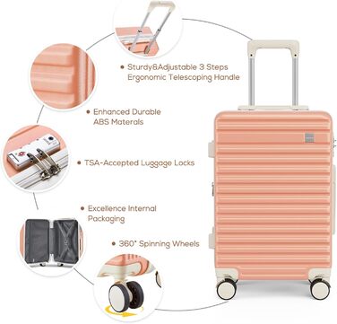 Набір валіз Joyway: велика валіза з ABS-пластику, 4 колеса, TSA-замок, сумка для ручної поклажі та кульбага (Рожевий)