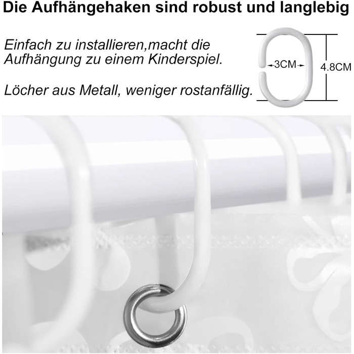 Штора для душу миюча біла, прозора 300x200 см, PEVA, з малюнком квіти-сніжинки, антигрибкова, для ванної кімнати