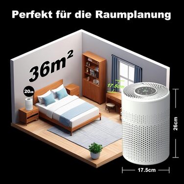 Розумний очищувач повітря WiFi з керуванням через додаток та голосовими помічниками Alexa/Google - 360° повітряний потік, фільтр HEPA H13 (99,97%), нічний режим 20 dB, CADR 90 м³/год, кольорове підсвічування для спальні (KJ1-6)