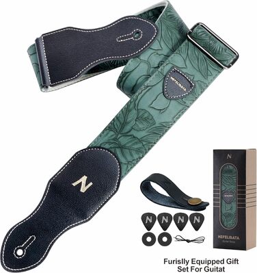 Гітарний ремінь Nefelibata з кишенькою для медіатора, 2.3-дюймовий шкіряний ремінь у стилі Porter, якісна шкіра, вінтажний стиль 60-х, вестерн, з медіаторами, кнопками та застібками. Регульована довжина: 42-66 дюймів. Колір: C# - Зелений
