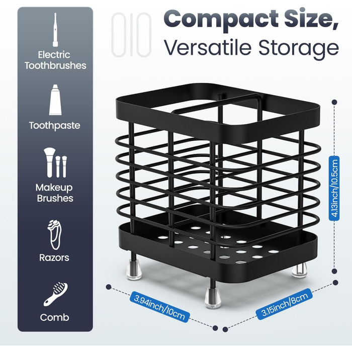 Підставка для зубних щіток Luxspire, електрична, з нержавіючої сталі, настінна без свердління, чорна, 2 слоти