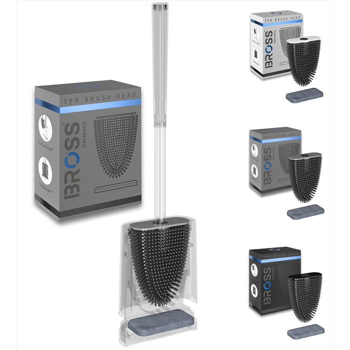 Щітка для унітазу Bross® Silikon - Антибактеріальна, з тримачем, для стіни, TurboTrocknung, 1 шт. (сірий)