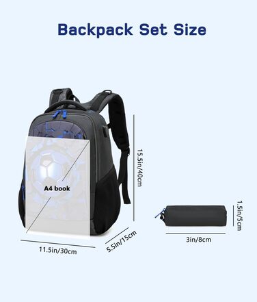 Дитячий рюкзак Cusangel для дівчаток та хлопчиків, ергономічний, регульований, водостійкий, з нагрудним ременем (футбольний, чорний)