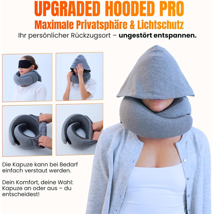 Подушка для шиї в літак, авто: 100% бавовна, Memory Foam, зручна, легка, повний набір для подорожей (маска для сну, беруші) - (Sakura Pink, Hooded Pro)