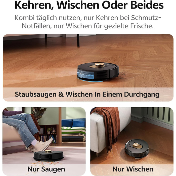 Робот-пилосос Vexilar W9 з функцією миття, 8000Pa, LiDAR-навігація, 150 хв роботи, 15 зон заборони, керування через додаток, для тварин та килимів