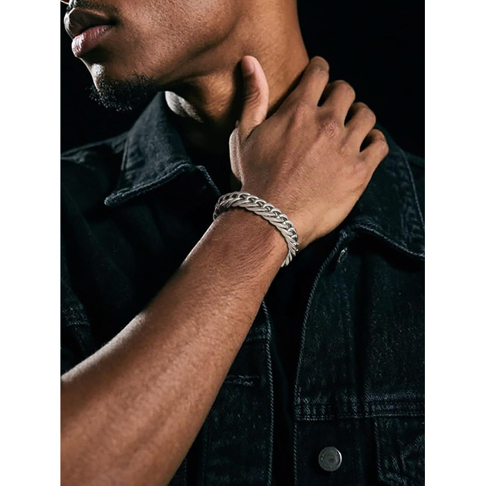 Чоловічий браслет Richsteel з нержавіючої сталі сріблястого/золотого/чорного кольору, ширина 12 мм, довжина 21 см, кубинський ланцюг, для подарунка