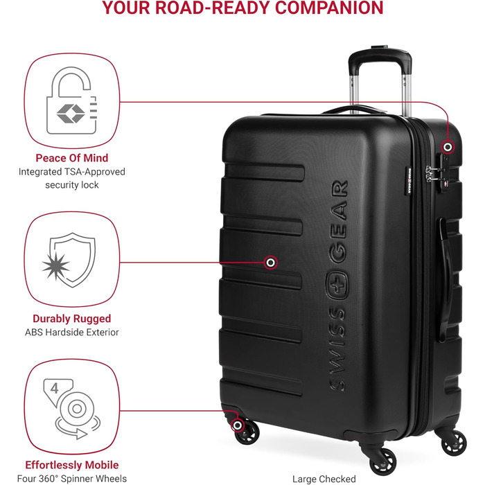 Чемодан SwissGear 7366 з жорстким корпусом та розширюваною конструкцією, з колесами (2 шт., 19/27 дюймів, чорний)