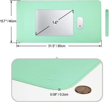Офісний килимок для миші та столу Violett/Rosa з PU-шкіри, 80x39.9 см, водонепроникний, двосторонній, зелено-блакитний