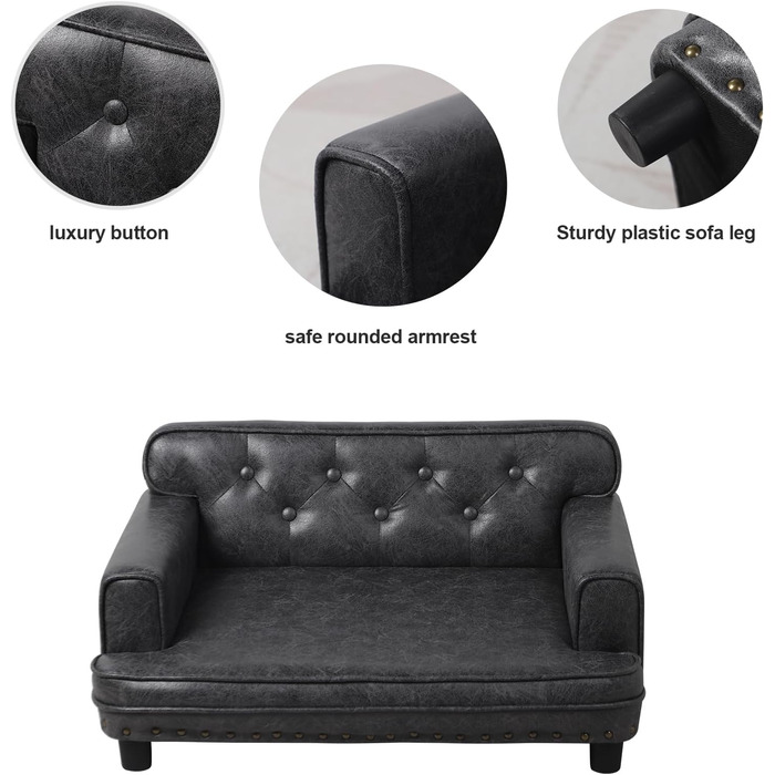 Софа для собак та котів, невелика, з велюру, сіра. Стабільний дерев'яний каркас. Софа-ліжко для маленьких собак та котів