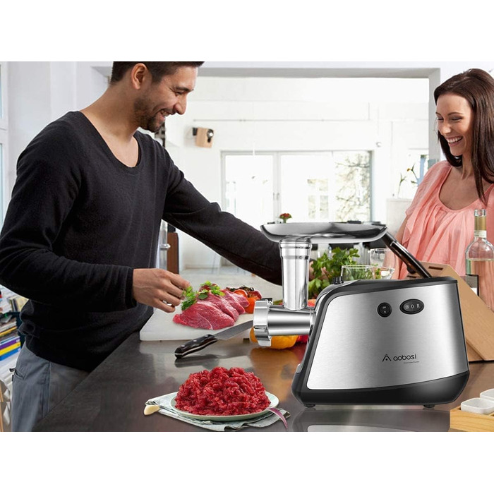 AAOBOSI #12 Heavy-Duty Electric Meat Grinder - 3000W, 2 Blades, 4 Plates, Sausage Maker Kit, Kibbeh Attachment, Burger Press