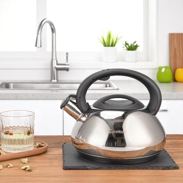 Електричний чайник EliteHoff з індукційним нагріванням, 3л, нержавіюча сталь, з автоматичним свистком, срібний, для всіх типів плит (E-5113)