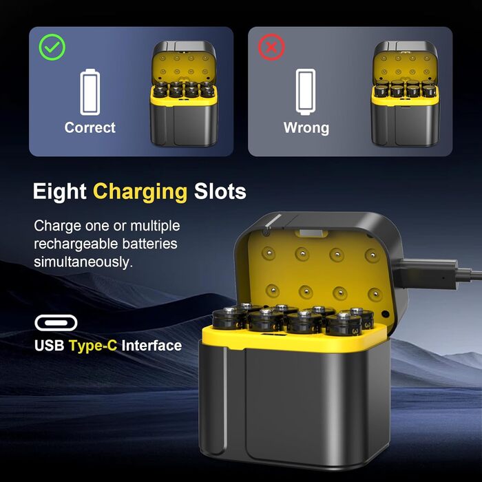 SURFOU Акумулятори літієві перезаряджувані 4 AA + 4 AAA з зарядним пристроєм, 1300 мАг, висока ємність 1.5V, з інтегрованою коробкою для зберігання та зарядки, 1600+ циклів, 8-канальний зарядний пристрій з 4 AA 3700 мАг та 4 AAA 1300 мАг