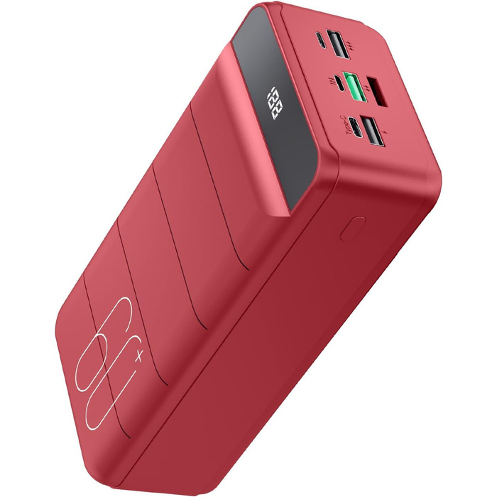 Powerbank 60000mAh з LED-дисплеєм, 22.5W PD, 4 виходи та 3 входи, сумісний з iPhone, Android та іншими пристроями (червоний)