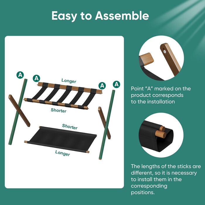 Smuxee Walnut Bamboo Luggage Rack for Guest Rooms, Folding Suitcase Stand with Storage Shelf, Lightweight Assembled Luggage Rack with 5 Nylon Straps for Guest Rooms Bedrooms Hotel