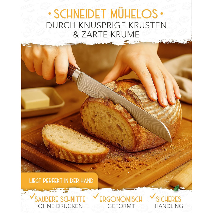 KRUSTENZAUBER Brotmesser з хвилястим лезом 20 см: міцне, з нержавіючої сталі, для точного нарізання хліба та хлібобулочних виробів