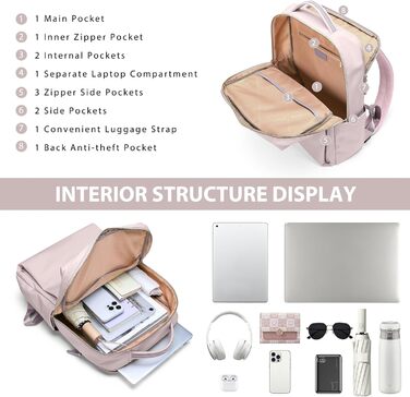 Рюкзак для ноутбука 16 дюймів, водонепроникний, для чоловіків та жінок, для школи, подорожей та велосипеда (Сірий, Рожевий)