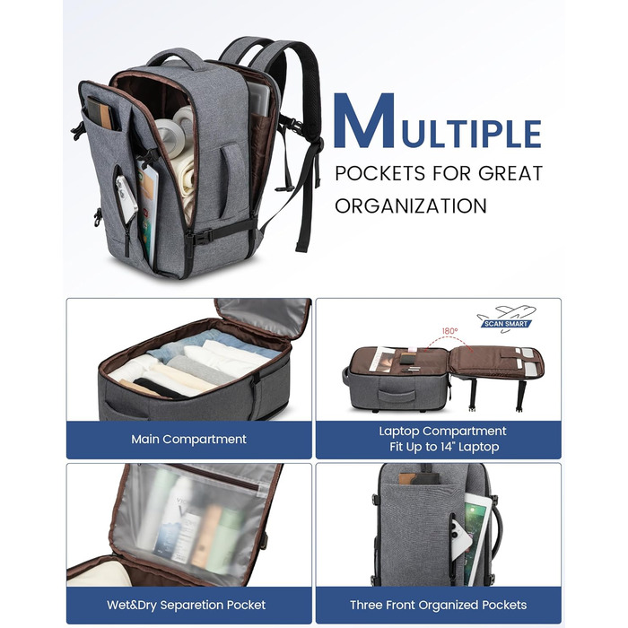 Рюкзак LOVEVOOK для ручної поклажі 45x36x20, 30L, для ноутбука 15.6