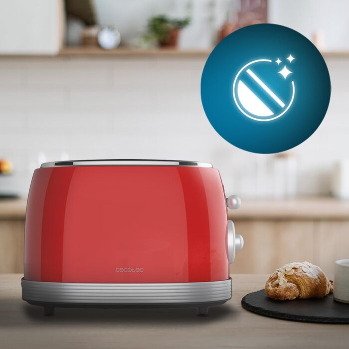 Тостер Cecotec Toaster 2 Scheiben Toast&Taste 1000 Retro Double: 980 Вт, 2 слоти, нержавіюча сталь, регулювання потужності, піддон для крихт (червоний)