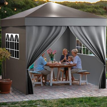 YITAHOME Outdoor Pop-Up Gazebo with Sides, Folding Gazebo, Waterproof Foldable Garden Gazebo for All Seasons, Camping Gazebo, Anti-UV with Free Adjustable Height for Parties, Markets (Dark Gray, 3x3m)