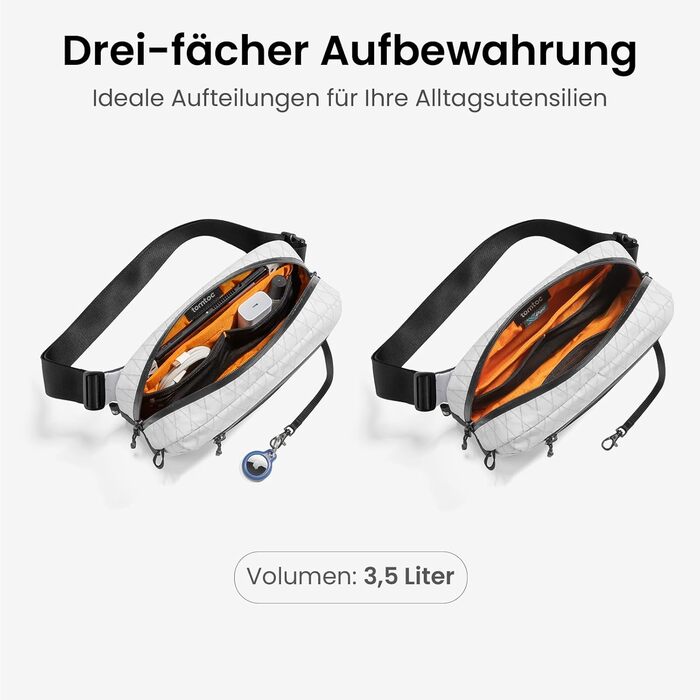 tomtoc Сумка на плече Sling Bag 3.5L з RFID-захистом - водонепроникна, для Switch, iPad mini, EDC, подорожі | X-pac White