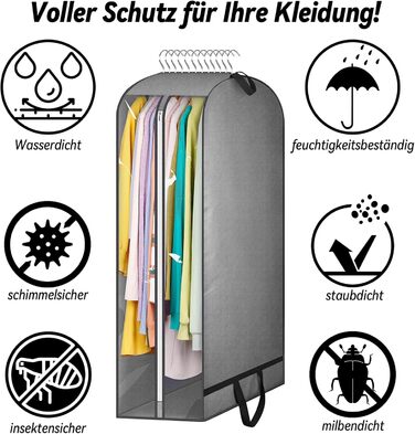 Чохли для одягу 2 шт. WwuHua, 110*60*25 см, сірі, з блискавкою, для костюмів, вечірніх суконь, пальто, жакеток