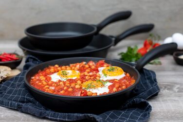 ELO Crepe Pan, 28 cm, ALUCAST - Frying pan made of energy-saving cast aluminum with non-stick coating, suitable for ceramic, gas, electric, and induction cooktops - dishwasher safe, Color: Black (28 cm NEW, Crepe Pan)