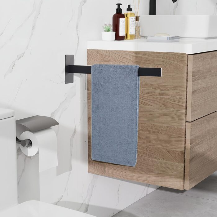 Тримач для рушників настінний з нержавіючої сталі, без свердління, подвійний, для ванної кімнати та кухні, срібний (чорний, односторонній)