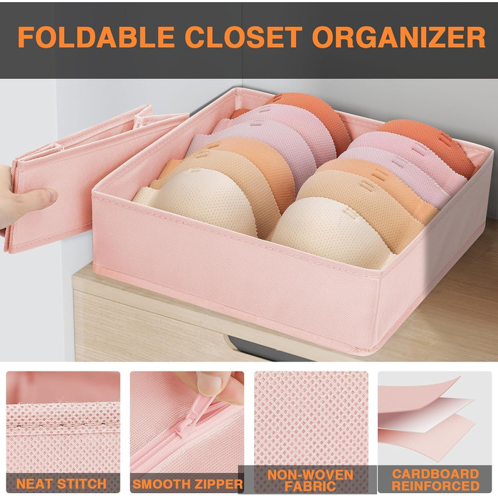 Drawer Organizer - Foldable Underwear Organizer Storage Box Fabric 16 Pieces Organizer Closet for Clothes, Socks (12 Pieces, Pink)