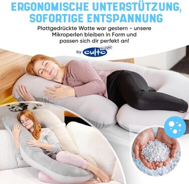 Подушка для сну на бік Katmare - вагітна подушка, подушка для годування, Body Pillow XXL з мікроперлин, знімний чохол, двостороння (зима/літо)