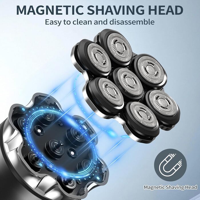 Електричний гоління голови для чоловіків Glatzen, 7D гнучкий знімний гоління, плаваюча головка, водонепроникний для мокрого та сухого використання, гоління з LED-дисплеєм