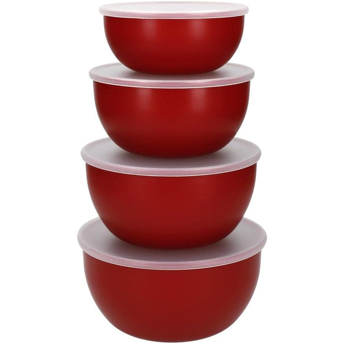 Набір пластикових салатниць KitchenAid з кришками, червоні, 4 шт. (355, 591, 828, 1065 мл)