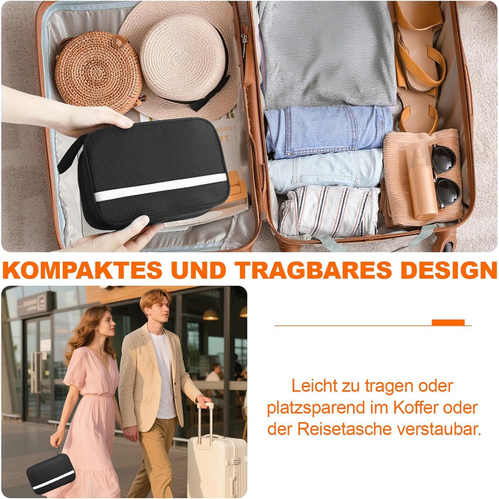 Чоловіча та жіноча косметичка для подорожей з відділеннями, водонепроникна, з гачком, зелена (чорна)