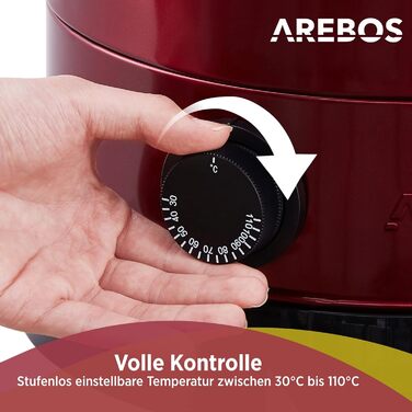 Arebos Glühwein Cooker 950 W | Hot Beverage Dispenser | 6.8 L | with Drip Tray, Spout, Thermostat, and Overheating Protection | Temperature Setting from 30-110 °C | (Red)