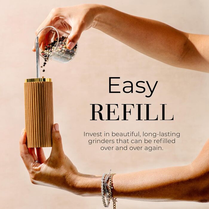 Набір для солі та перцю Styled Settings – 2 шт. ручні млини з регульованим керамічним жорном та дерев'яною підставкою. Ідеальний подарунок (бук).