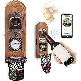 ZONSUSE Bottle Opener Wall Mount Magnet with DIY E-Ink Screen, Vintage Wood Beer Opener Wall with Holder, Customizable Images/Texts, Unique Gift Ideas Gifts for Men Christmas Gifts
